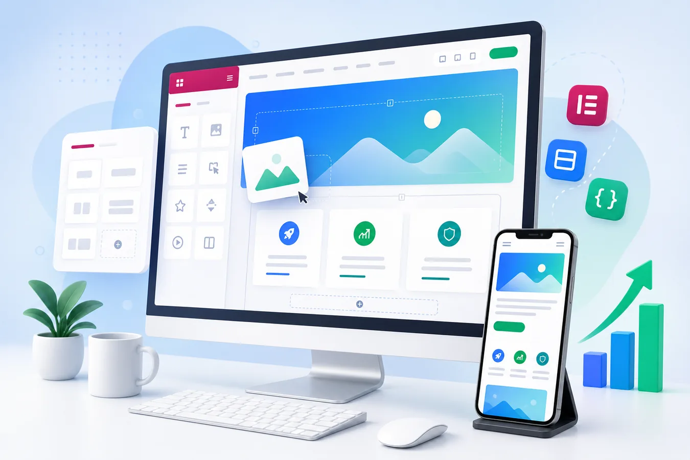 Elementor editor building a responsive small business WordPress website