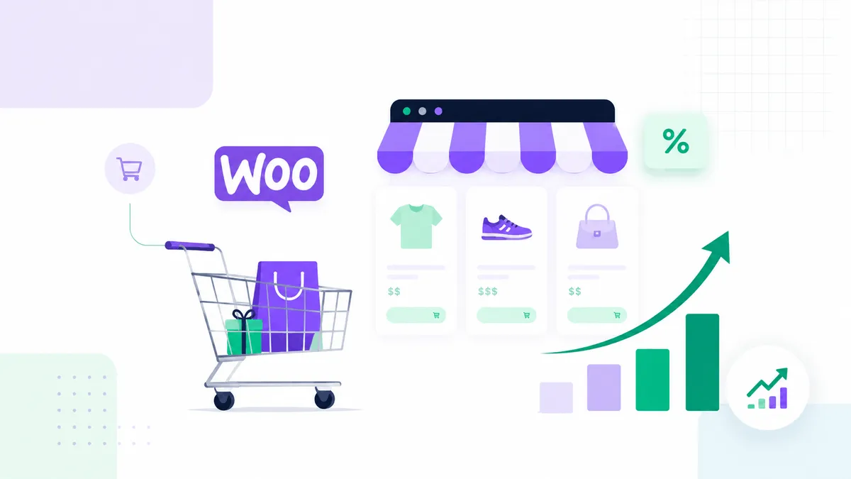 WooCommerce store dashboard with product, cart, and sales growth elements