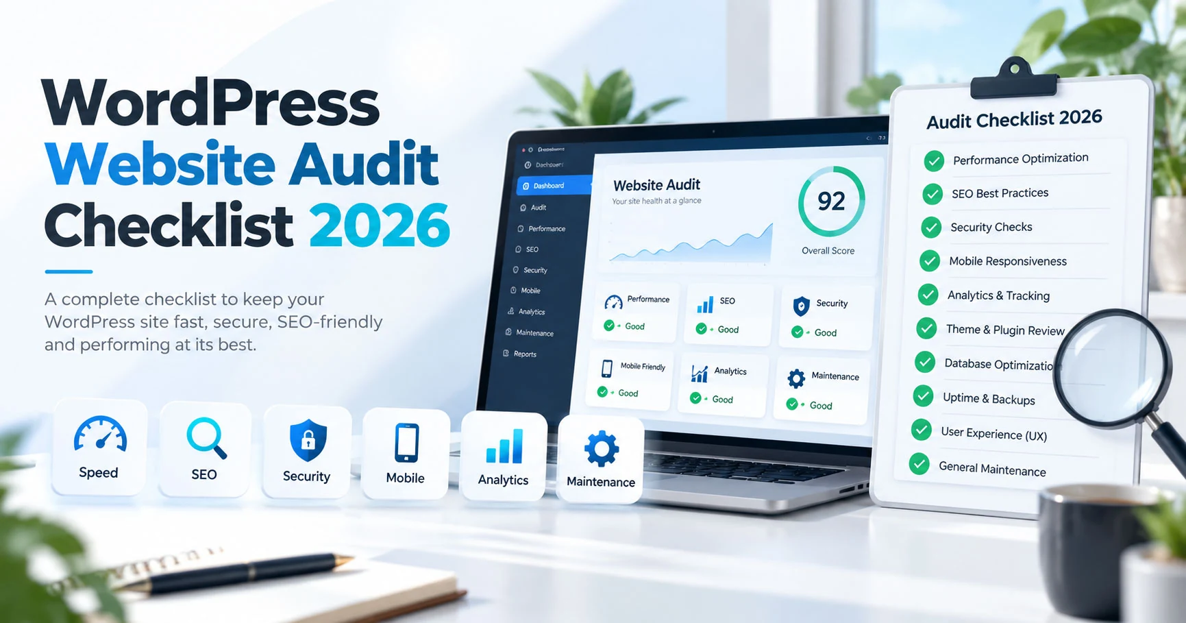 WordPress website audit checklist for SEO speed security and conversions