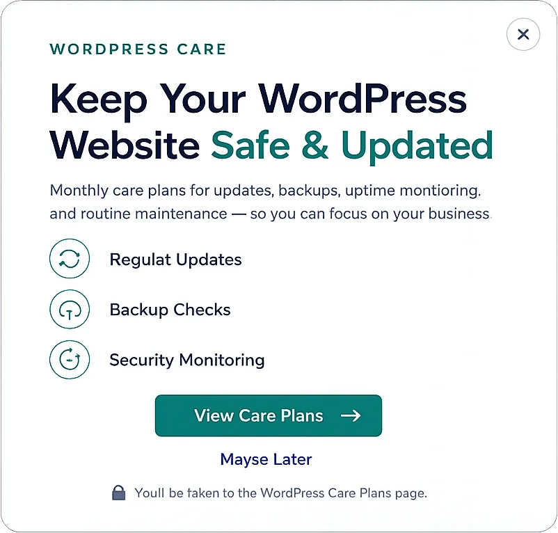WordPress care plans for website updates, backups and security monitoring