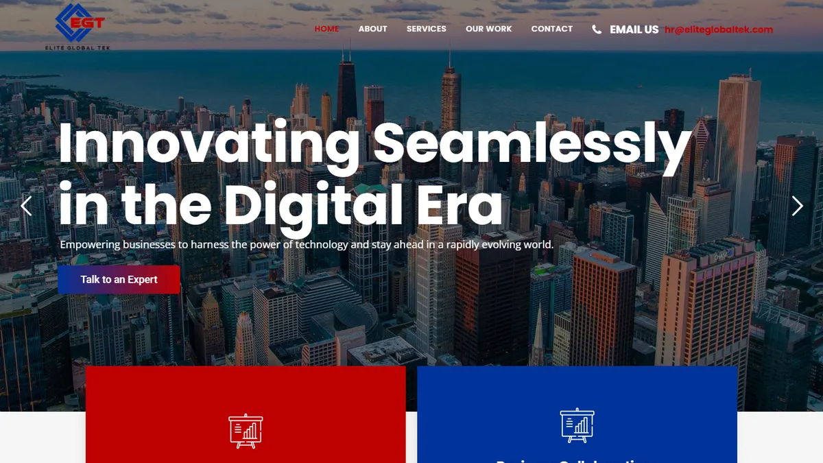 Elite Global Tek IT services homepage in WordPress portfolio