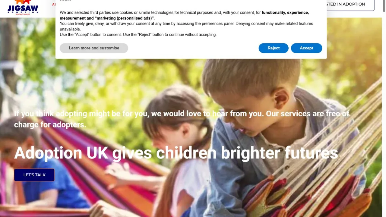 Jigsaw Adoption nonprofit homepage in WordPress portfolio